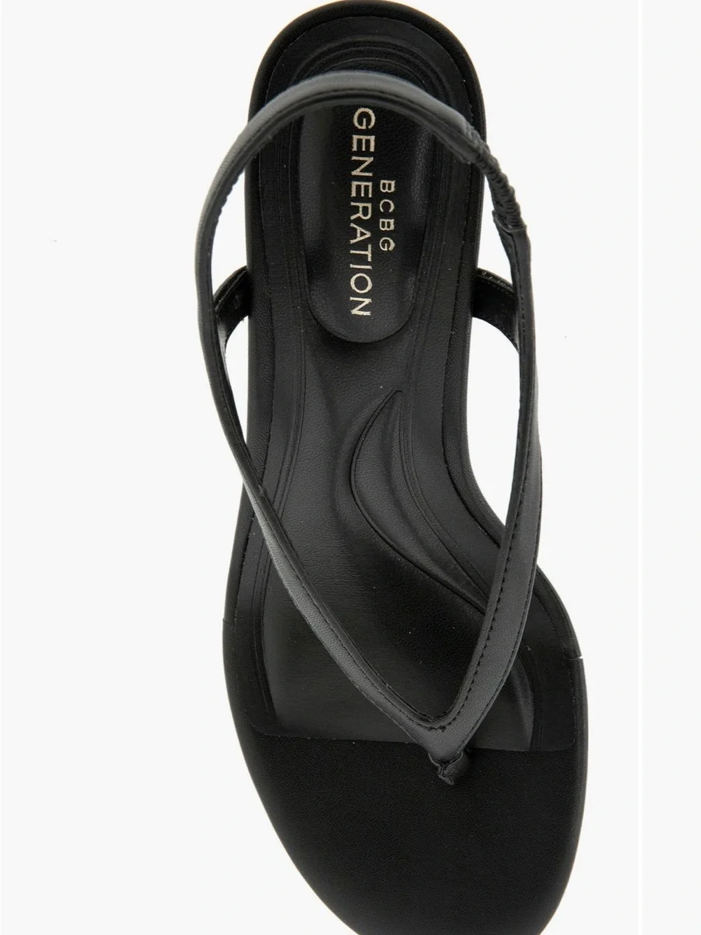 BCBGeneration Black Wedge Thong Slingback Sandals